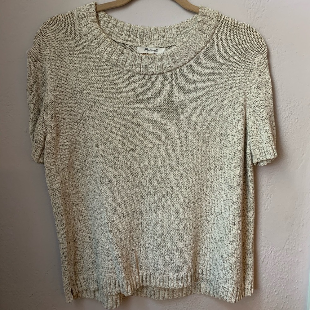 Short sleeve heather knit sweater